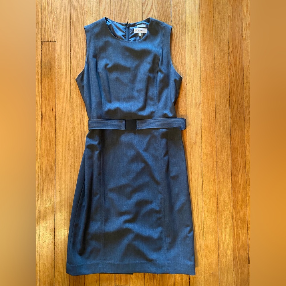 Calvin Klein Gray Belted Midi Dress